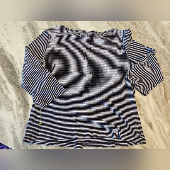 Lauren Ralph Lauren Petite Navy Striped 3/4 Sleeve Cotton Top P/L - Picture 9 of 10